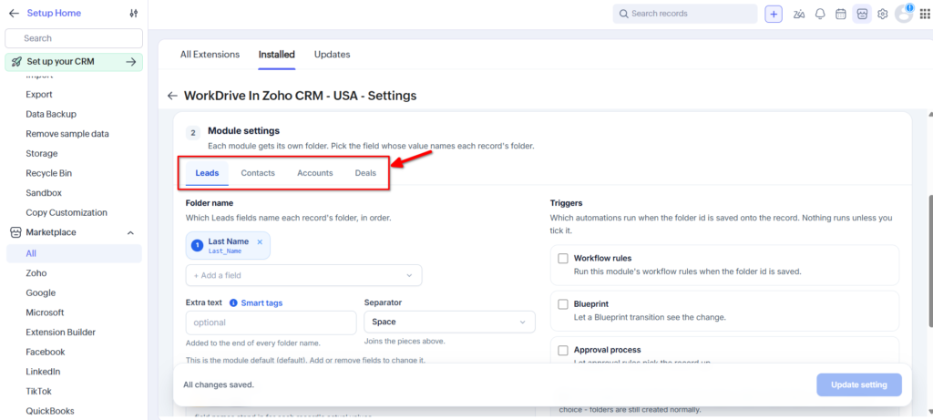 WorkDrive in Zoho CRM - All Modules