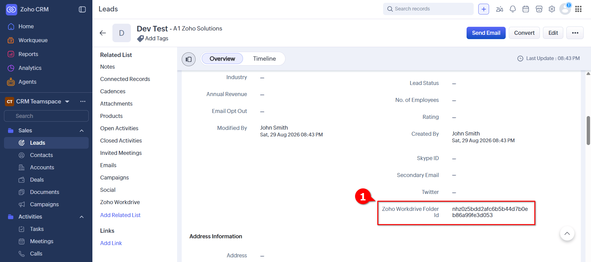 WorkDrive in Zoho CRM - Locate Zoho WorkDrive Folder Id