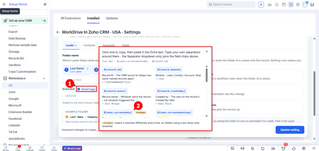 WorkDrive in Zoho CRM - Smart Tags