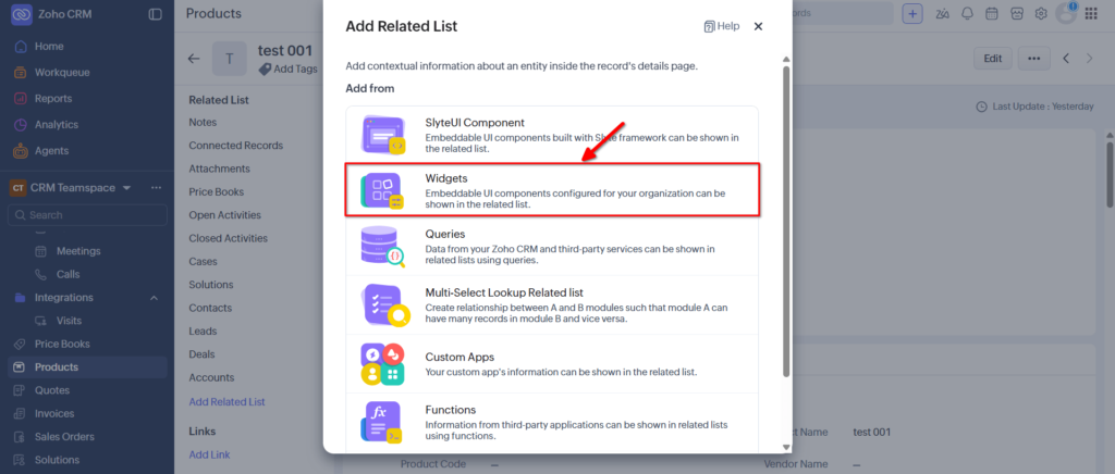 WorkDrive In Zoho CRM Widget - Click On Widgets