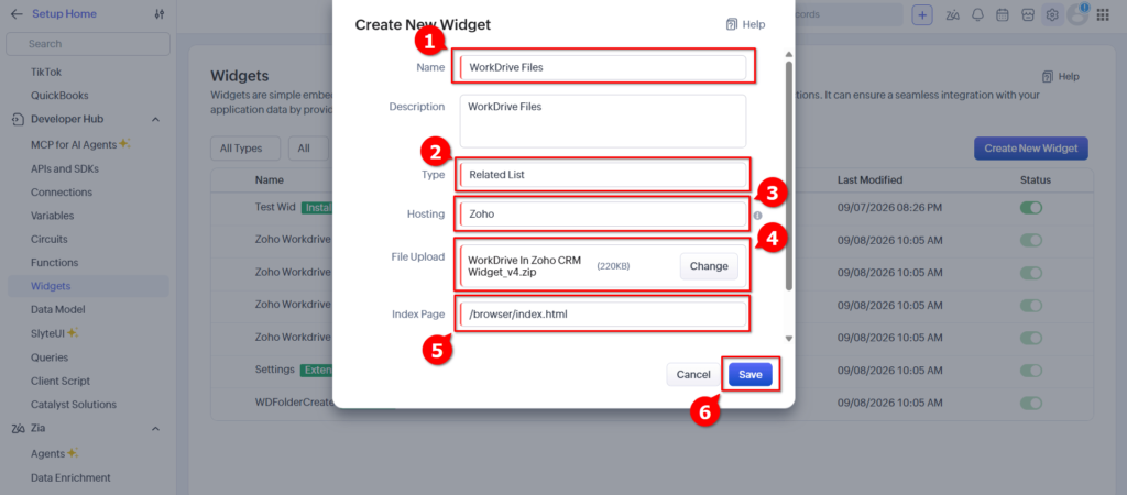 WorkDrive In Zoho CRM Widget - Created New Widget