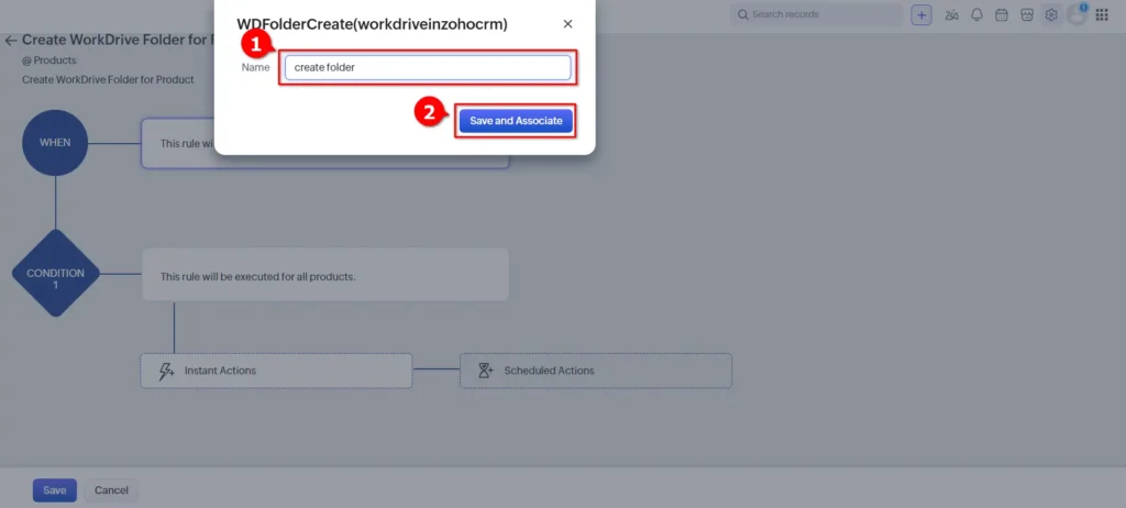 WorkDrive In Zoho CRM Widget - Save & Associate