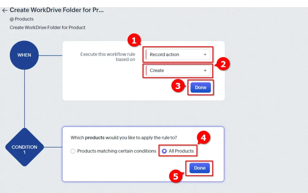 WorkDrive In Zoho CRM Widget - Setup Workflow rule