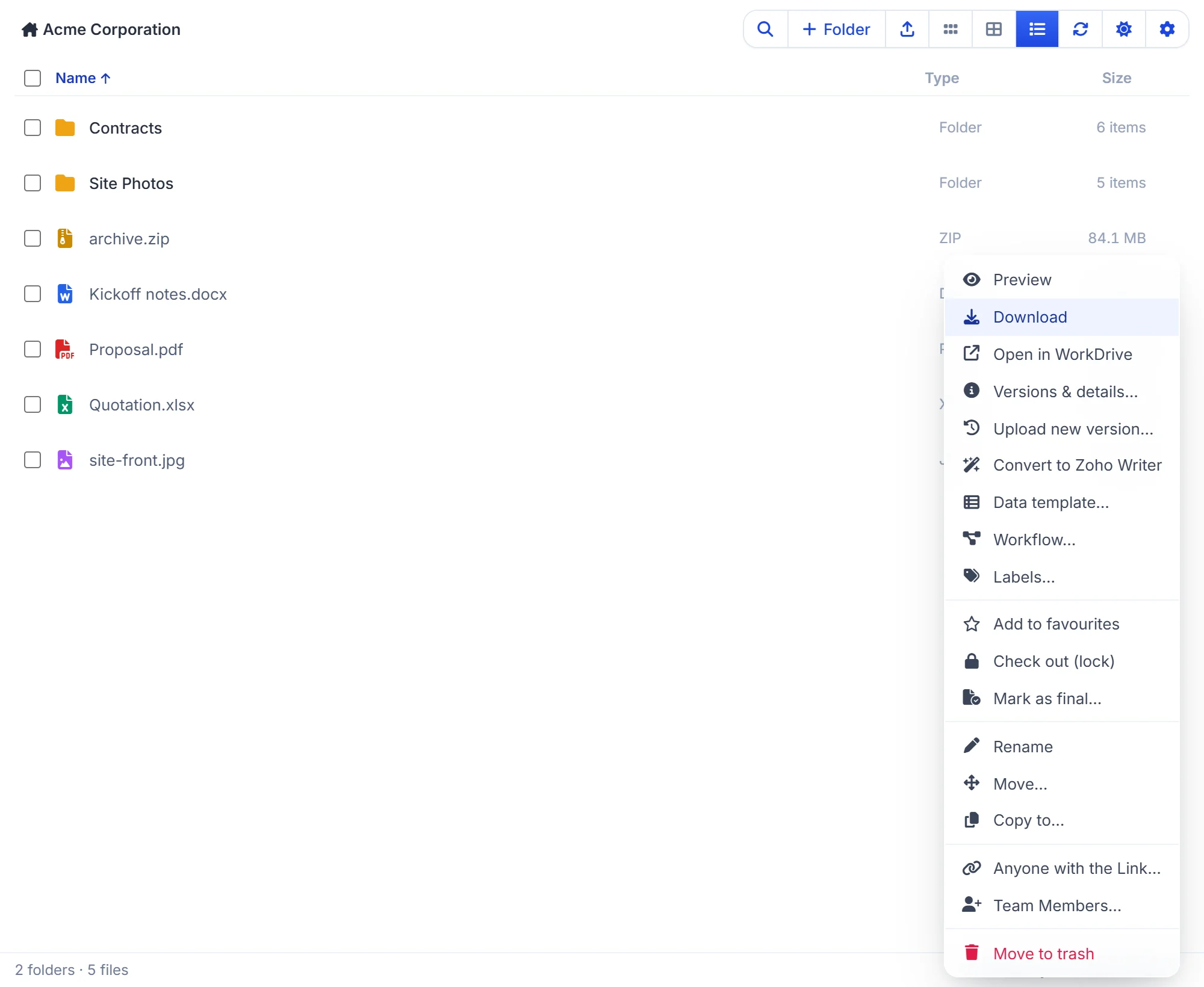 Convert a Word file to Zoho Writer from the file menu in Zoho CRM