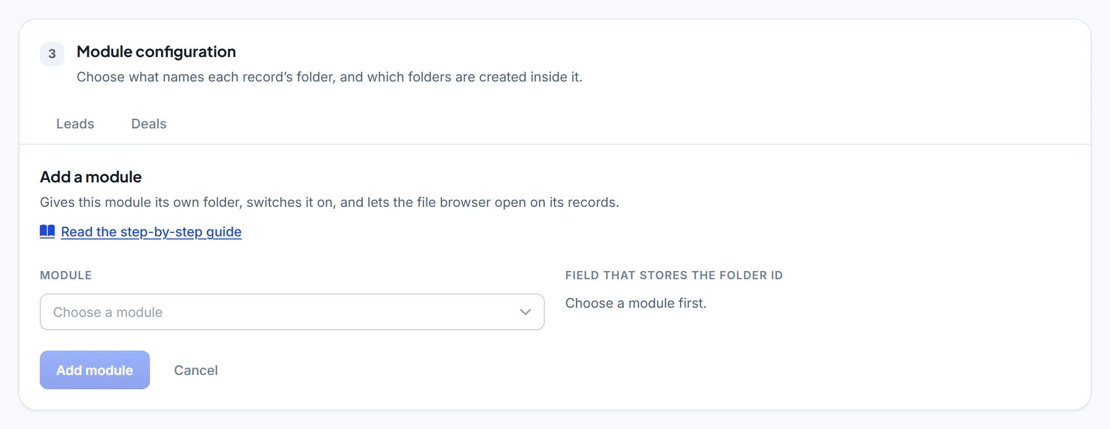 Add a module: give a custom Zoho CRM module its own WorkDrive folders and files panel